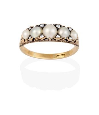 Lot 192 - A split pearl and diamond ring, five graduated...