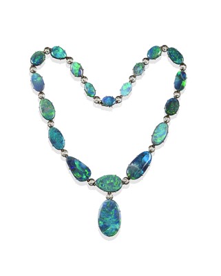 Lot 2079 - An Impressive Black Opal and Diamond Necklace