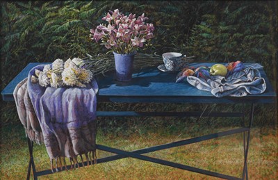 Lot 1088 - Colin Fraser (b.1956) "The Blue Table" Pastel,...