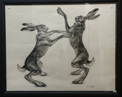 Lot 1099 - Lucy Kinsella (b.1960) Boxing Hares Signed,...