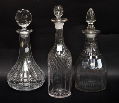 Lot 160 - Two Georgian cut glass mallet form decanters,...