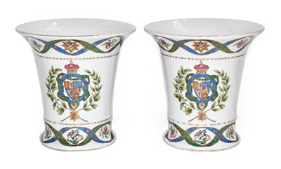 Lot 240 - A pair of Samson Armorial vases of flared form,...