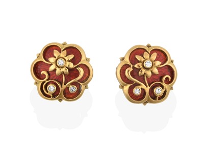 Lot 2287 - A Pair of Enamel and Diamond Earrings