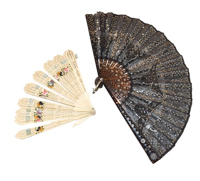 Lot 1024 - Five 19th century fans, comprising: a small...