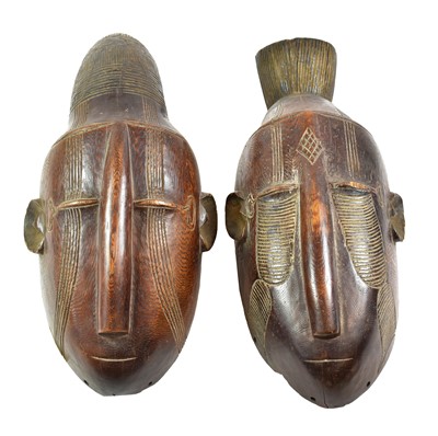 Lot 3211 - A Pair of Mangbetu Helm Type Face Masks,...