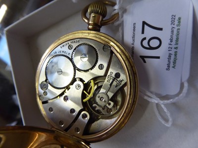 Lot 167 - A 9 carat gold open faced pocket watch,...