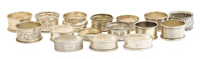 Lot 63 - Fifteen Silver Napkin-Rings, Various maker's...
