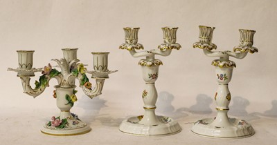Lot 5 - A pair of Herend candelabra and a Dresden...