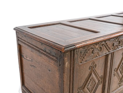 Lot 229 - ~ A Charles II Joined Oak and Carved Chest,...