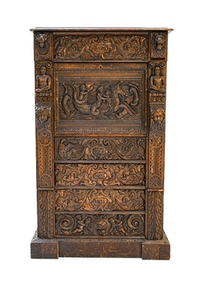 Lot 319 - ~  A 19th Century Carved Oak Chest, in Flemish...