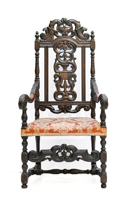 Lot 390 - ~  A 17th Century Carved Walnut Open Armchair,...