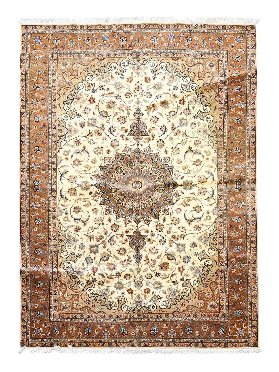 Lot 203 - Part Silk Tabriz Carpet North West Iran,...