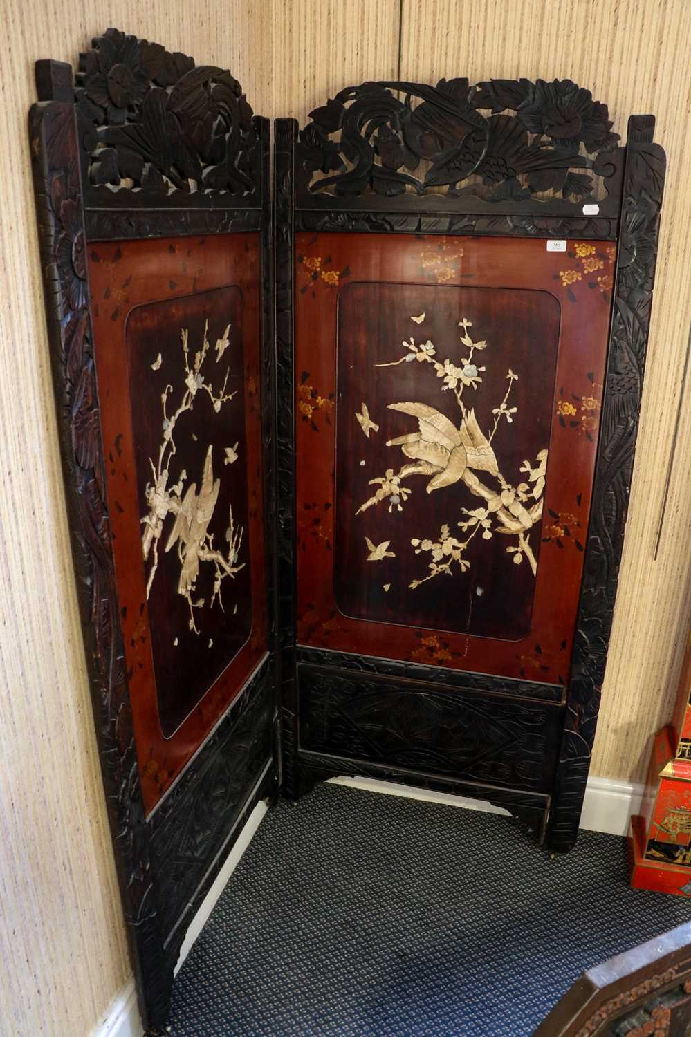Lot 96 - A Japanese Meiji period two fold screen, the...