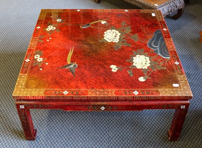Lot 98 - A modern Chinese red lacquered coffee table...