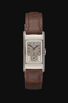 Lot 2096 - Longines: An Art Deco Stainless Steel Curved Rectangular Wristwatch