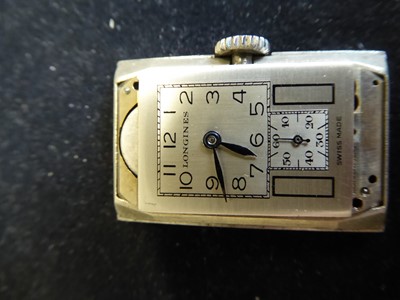 Lot 2096 - Longines: An Art Deco Stainless Steel Curved Rectangular Wristwatch