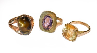 Lot 198 - A citrine ring, stamped '9CT GOLD', finger...