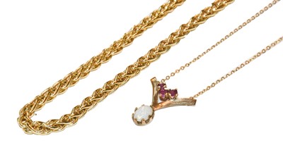 Lot 192 - A 9 carat gold spiga link chain, length 51cm;...