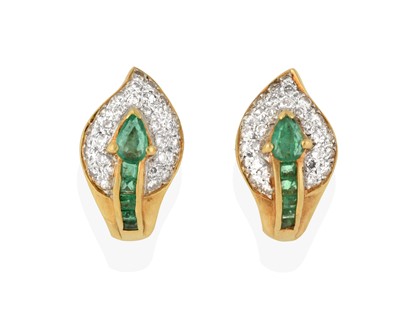 Lot 2405 - A Pair of 18 Carat Gold Emerald and Diamond Earrings