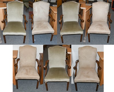 Lot 1218 - Four mahogany armchairs upholstered in modern...