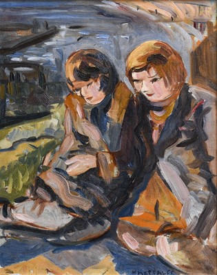 Lot 1148 - Muriel Metcalfe (1910-1994) Study of two girls...