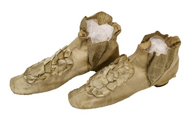 Lot 2023 - Pair of Circa 1800-10 Lady's White Boots, with...