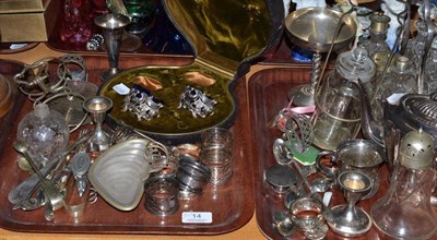 Lot 14 - Assorted silver napkin rings, christening cup, two silver salts, plated wares, etc