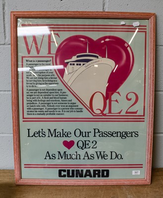 Lot 367 - A Cunard "Operation Happiness" QE2 poster,...