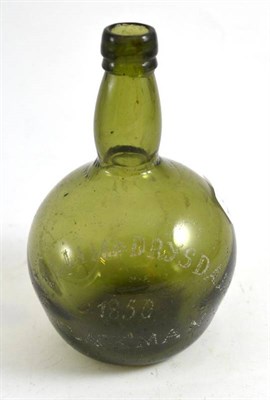 Lot 22 - A 19th century globular green glass wine bottle, diamond point engraved 'William Drysdale,...