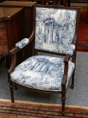 Lot 1272 - A pair of French carved upholstered open...