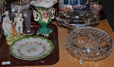 Lot 27 - A cut glass bowl, a pair of vases, a plate cake basket, a Staffordshire figure, a Staffordshire...