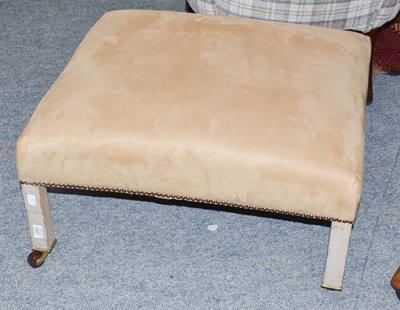 Lot 1285 - A suede upholstered and studded low stool,...