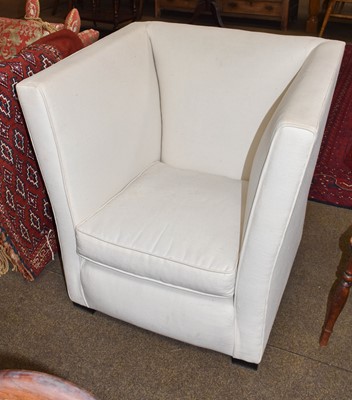 Lot 1387 - A white upholstered armchair of square form