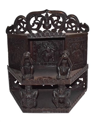 Lot 329 - A carved hardwood Asian wall shelf