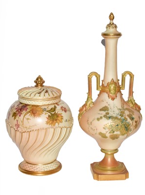 Lot 103 - A Royal Worcester twin-handled vase and cover,...