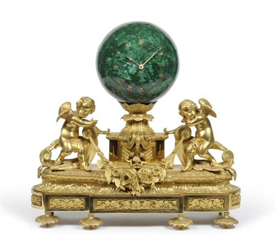 Lot 1031 - A French Ormolu Striking Mantel Clock, circa 1860, simulated malachite globe shaped top and applied