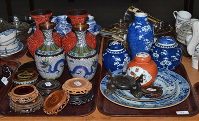 Lot 33 - Pair of lacquer vases, ginger jars, Chinese blue and white plates, stands, etc