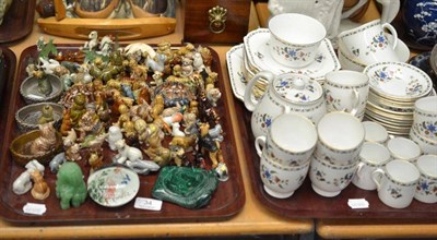 Lot 34 - Shelley Chelsea pattern tea set and a tray of miniature figures including Wade etc (two trays)