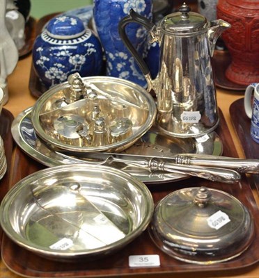 Lot 35 - Christofle meat plate and carvers, silver cruets and plated ware