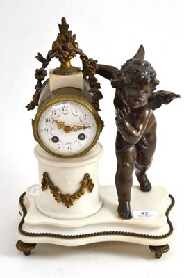 Lot 42 - French figural mantel clock with gilt metal mounts and enamel dial