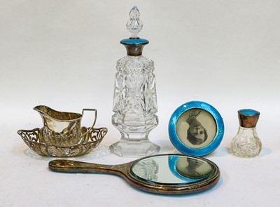 Lot 161 - A silver and enamel hand mirror, photo frame,...