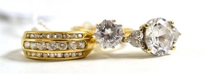 Lot 48 - Three 14ct gold white stone set dress rings