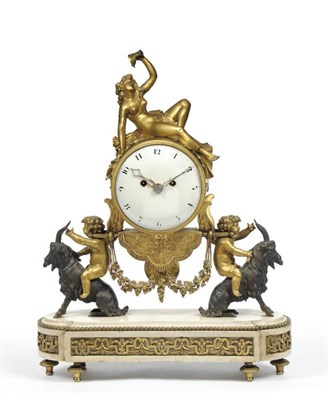 Lot 1033 - A Bronze Ormolu and Marble Striking Mantel Clock, early 19th century, surmounted with an...