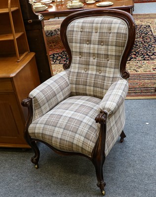 Lot 1282 - A cream tartan upholstered armchair