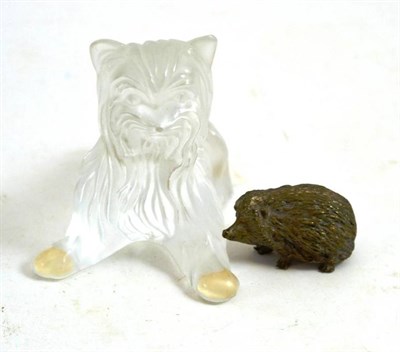 Lot 60 - A Lalique glass figure of a seated terrier and a small Austrian bronze figure of a hedgehog