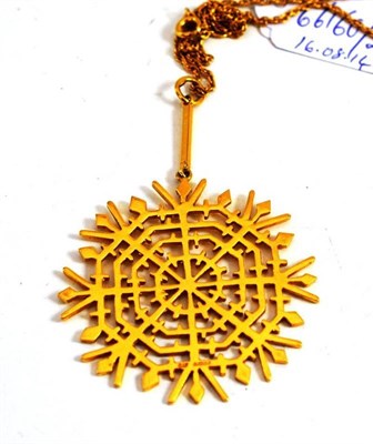 Lot 65 - A 9ct gold pendant with attached chain with clasp stamped '9CT'