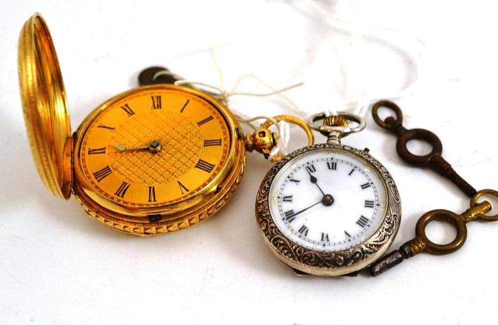 Lot 74 - Webster 18ct pocket watch, silver pocket watch and keys