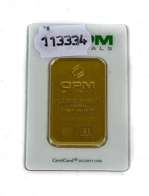 Lot 371 - ♦A 1oz Fine Gold Bar produced by OPM metals...