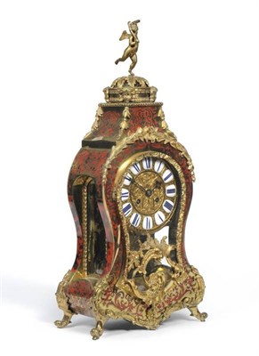 Lot 1036 - A French Tortoiseshell and Brass Inlaid Striking Mantel Clock, circa 1880, surmounted by a...