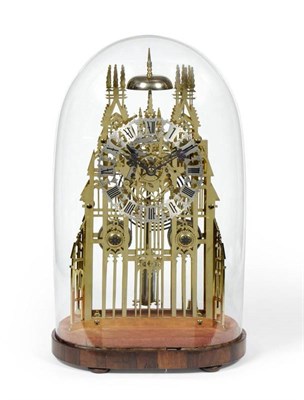 Lot 1037 - A Brass Skeleton York Minster Striking Mantel Clock, circa 1870, twin fusee movement with...